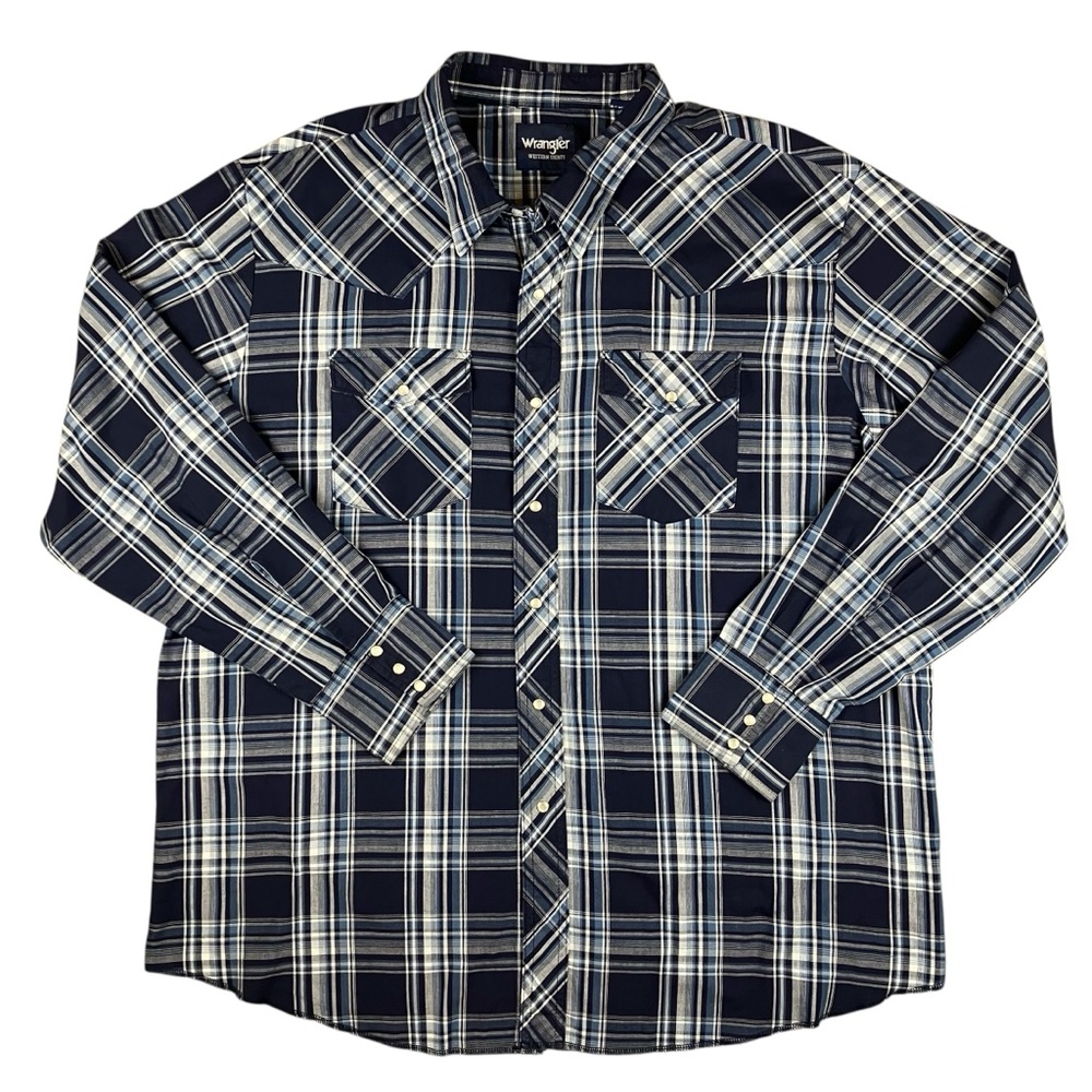 Wrangler Western Shirt Size XXL Pearl Snap Buttons Plaid Lightweight Cotton Poly
